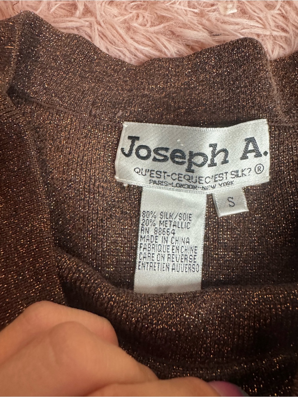 Vintage Joseph A Qu’est-ce Que C’est silk Metallic ball sleeve sweater gold bron - Picture 3 of 5